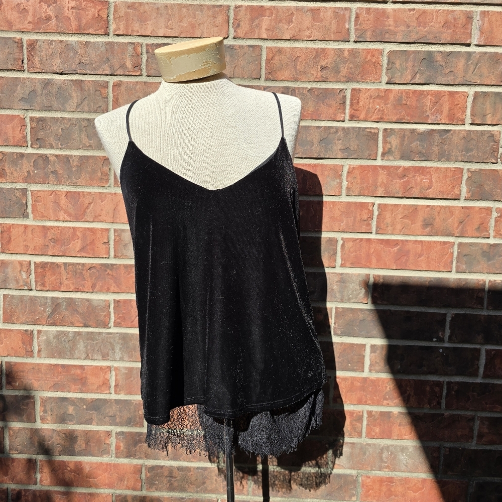 Harlowe & Graham Black Velour And Lace Adjustable Racerback Tank Top Size Medium
